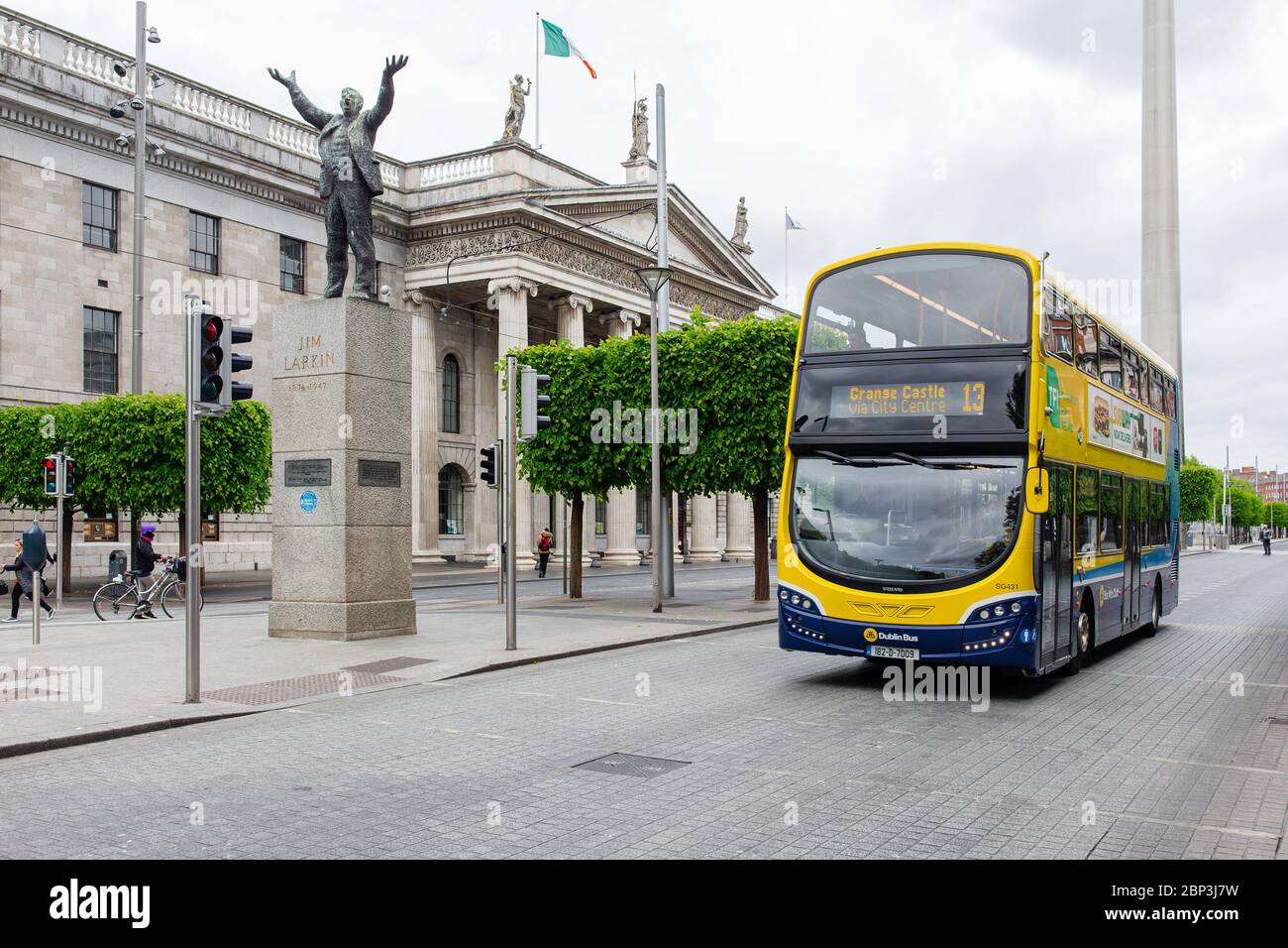 Dublin, Ireland. May 2020. Limited footfall and traffic on O`Connell St in Dublin as shops and businesses closed due to Covid-19 pandemic restrictions Stock Photo